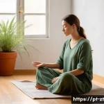 회복탄력성 강화를 위한 웰빙 프로그램 - **Prompt:** A serene and calm woman in her late 20s or early 30s, dressed in loose-fitting, comforta...