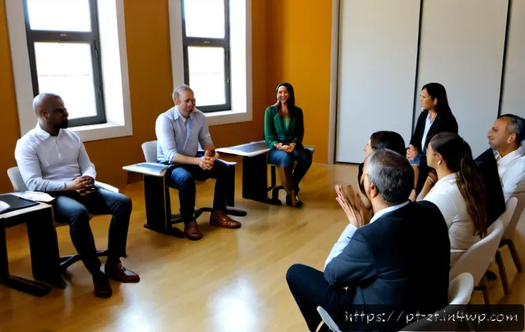 Home 17 정신적 회복탄력성을 높이는 리더십 교육 - Photorealistic leadership resilience workshop in a bright modern Lisbon office, diverse Portuguese-s...